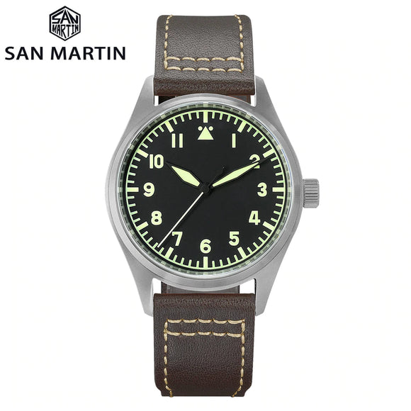 SAN MARTIN TI PILOT FIELD KHAKI WATCH NH35 • BLACK